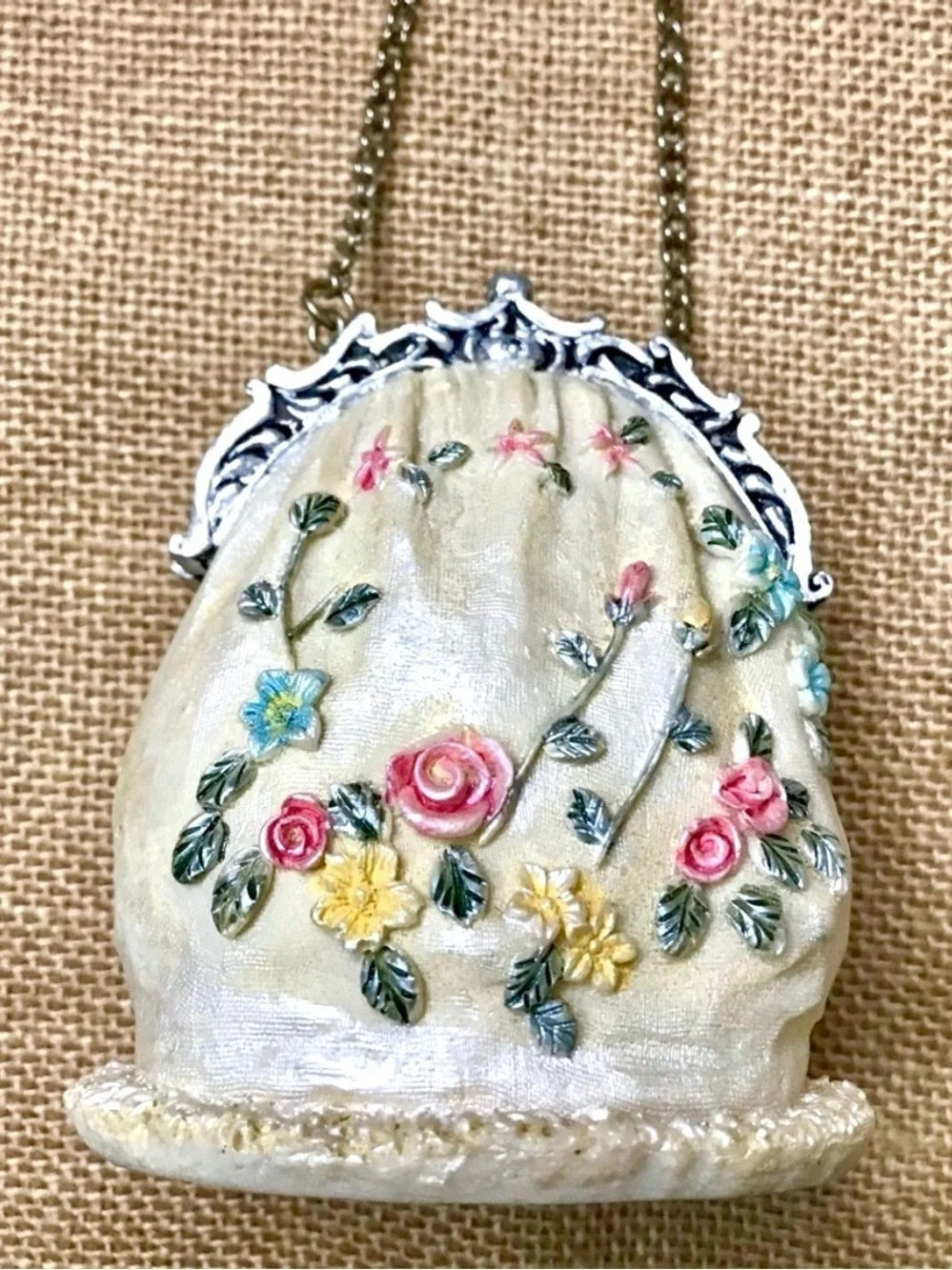 Vintage Floral Purse Figurine Romance Feminine Cottagecore Grandmacore Granny